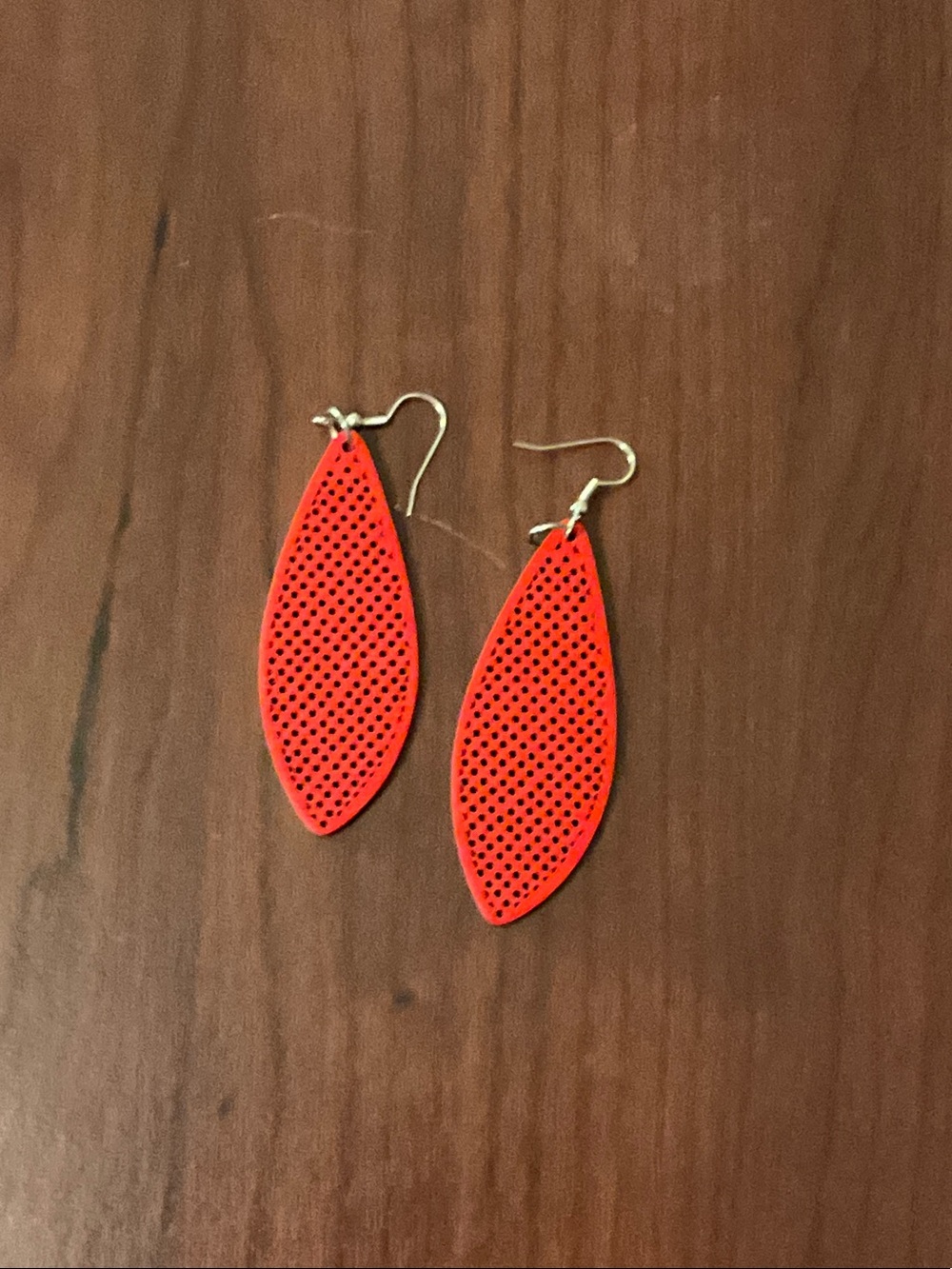 Red Perforated Teardrop Earrings